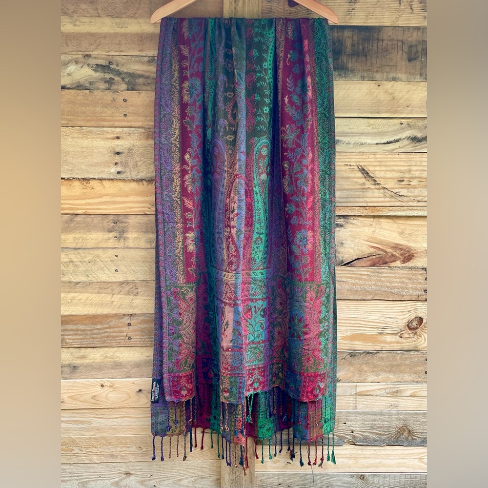 Sacred Threads fringe floral paisley multicolored shawl